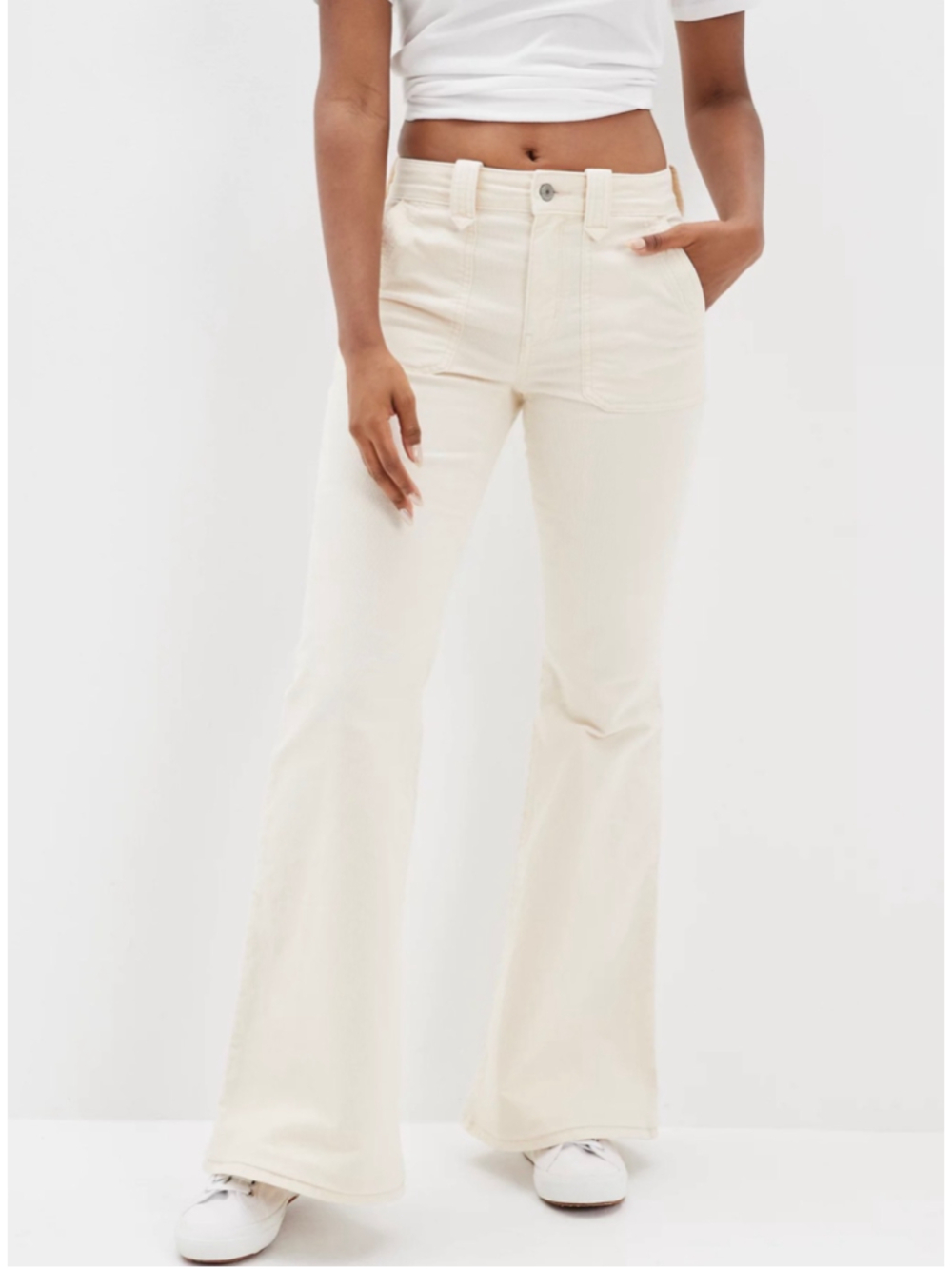 American Eagle Corduroy Festival Flare Pants Beige Size 8 Wide Leg Y2K Western